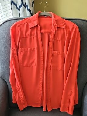 Express Bright Coral Button-Up Blouse